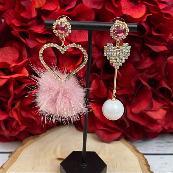 Romantic Crystal Pearl Pink Puff Pom Pom Earrings - Picture 5 of 15